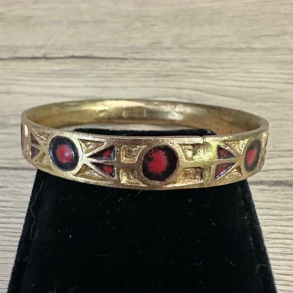 Vintage Dominique Piechaud Signed Enameled Bronze Bangle Bracelet - Picture 2 of 9